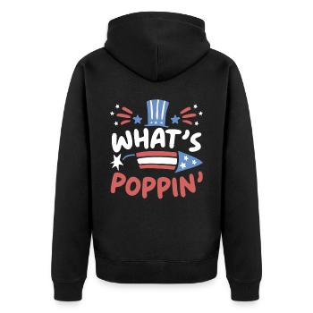 Was ist Poppin America USA Patriotic 4. Juli - Unisex Premium Bio Zip Hoodie - Schwarz - Hinten - Nico (187cm)