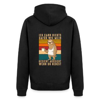 Kann nichts dafür wie mein Gesicht aussieht - Unisex Premium Bio Zip Hoodie - Schwarz - Hinten - Nico (187cm)