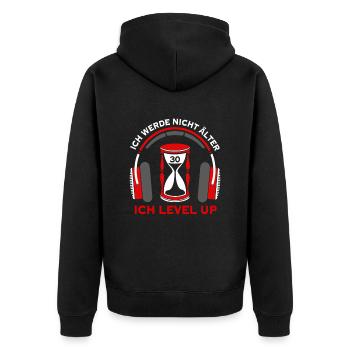 Ich werde nicht älter ich Level Up Gamer 30 Jahre - Unisex Premium Bio Zip Hoodie - Schwarz - Hinten - Nico (187cm)