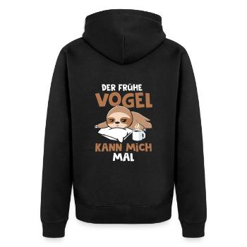 Faultier Der Frühe Vogel kann mich mal - Unisex Premium Bio Zip Hoodie - Schwarz - Hinten - Nico (187cm)