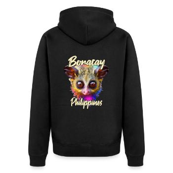 Tarsier auf Boracay, Philippinen - Unisex Premium Bio Zip Hoodie - Schwarz - Hinten - Nico (187cm)