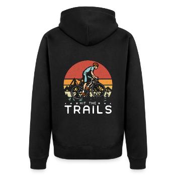 Mountain Bike Hit The Trails Retro Loves Bicycle - Unisex Premium Bio Zip Hoodie - Schwarz - Hinten - Nico (187cm)