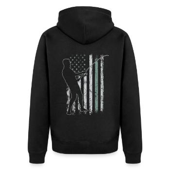Pêche Retro USA Flag Fishing Rod 4 juillet - Veste à capuche bio Premium Unisexe - noir - Dos - Nico (187cm)