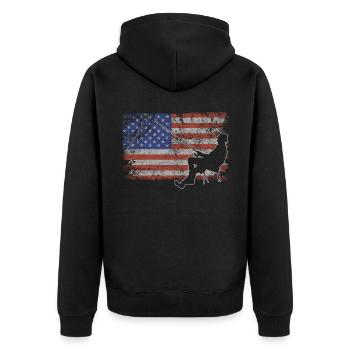 Pêche Retro USA Flag Fishing Rod 4 juillet - Veste à capuche bio Premium Unisexe - noir - Dos - Nico (187cm)