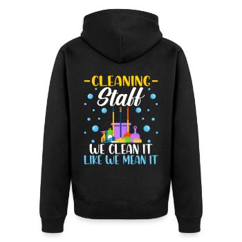 Cleaning Staff - Unisex Premium Organic Zip Hoodie - black - Back - Nico (187cm)