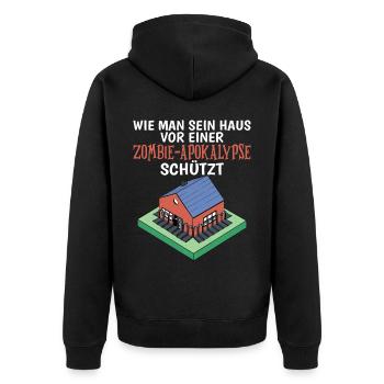 Lustiges Zombie Apokalypse Survival Meme - Unisex Premium Bio Zip Hoodie - Schwarz - Hinten - Nico (187cm)