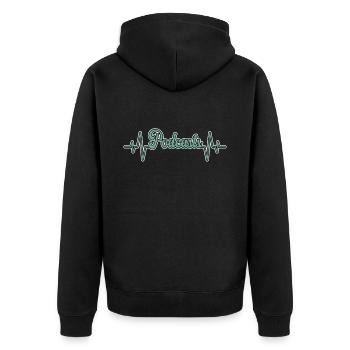 Podcast Herzschlag - Unisex Premium Bio Zip Hoodie - Schwarz - Hinten - Nico (187cm)