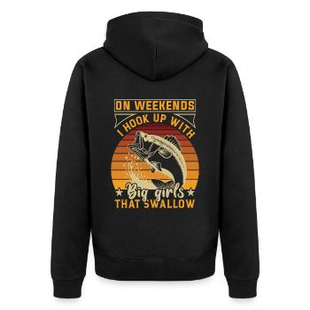 Am Wochenende treffe ich mich mit großen Mädchen, - Unisex Premium Bio Zip Hoodie - Schwarz - Hinten - Nico (187cm)