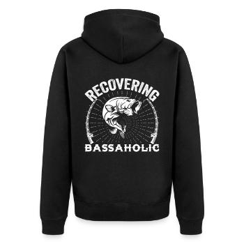 Bassaholic auf dem Weg der Besserung - - Unisex Premium Bio Zip Hoodie - Schwarz - Hinten - Nico (187cm)