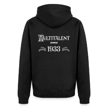 Multi-talentueux depuis 1933. Drôle de millésime - Veste à capuche bio Premium Unisexe - noir - Dos - Nico (187cm)