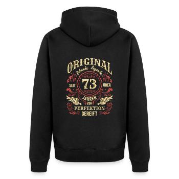 Original Lebende Legende Seit Über 53 Jahren - Unisex Premium Bio Zip Hoodie - Schwarz - Hinten - Nico (187cm)