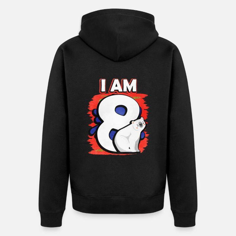 Ich Bin 8 Eisbär - Unisex Premium Bio Zip Hoodie - Schwarz