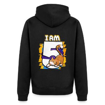 I am 5 cat - Unisex Premium Organic Zip Hoodie - black - Back - Nico (187cm)