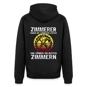 Zimmerer Sprüche Zimmermann - Unisex Premium Bio Zip Hoodie - Schwarz - Hinten - Nico (187cm)