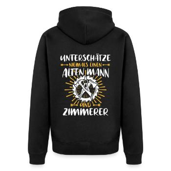 Zimmerer Sprüche Zimmermann - Unisex Premium Bio Zip Hoodie - Schwarz - Hinten - Nico (187cm)