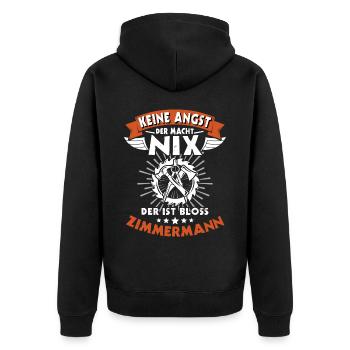 Zimmerer Sprüche Zimmermann - Unisex Premium Bio Zip Hoodie - Schwarz - Hinten - Nico (187cm)