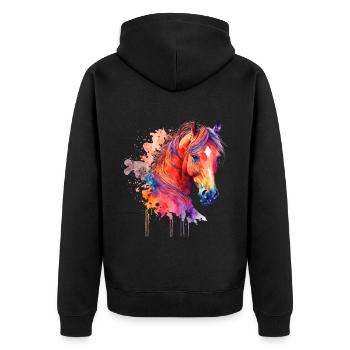 Idée passion chevaux cavalière aquarelle splash - Veste à capuche bio Premium Unisexe - noir - Dos - Nico (187cm)