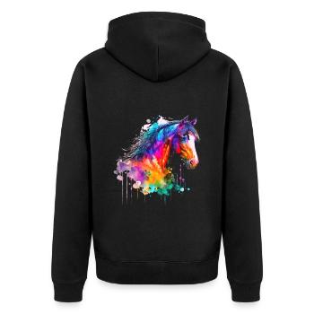 Idée passion chevaux cavalière aquarelle splash - Veste à capuche bio Premium Unisexe - noir - Dos - Nico (187cm)