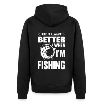 Life is always better when I fish - - Unisex Premium Organic Zip Hoodie - black - Back - Nico (187cm)