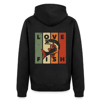 Love fish - - Unisex Premium Organic Zip Hoodie - black - Back - Nico (187cm)