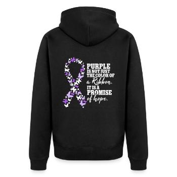 Lila ist nicht nur die Farbe eines Bandes - Unisex Premium Bio Zip Hoodie - Schwarz - Hinten - Nico (187cm)