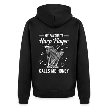 Harfenspieler Harfenist - Unisex Premium Bio Zip Hoodie - Schwarz - Hinten - Nico (187cm)