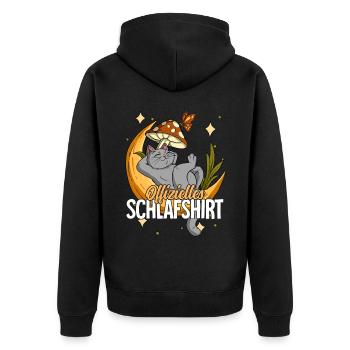 Offizielles Schlafshirt Katze Mond - Unisex Premium Bio Zip Hoodie - Schwarz - Hinten - Nico (187cm)