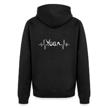 Yoga Herzschlag - Unisex Premium Bio Zip Hoodie - Schwarz - Hinten - Nico (187cm)
