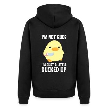 Ducked Up - Canard au couteau Ente mit Messer - Veste à capuche bio Premium Unisexe - noir - Dos - Nico (187cm)