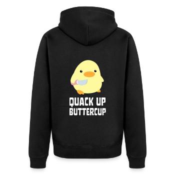Quack Up Buttercup Duck with knife Ente mit Messer - Unisex Premium Bio Zip Hoodie - Schwarz - Hinten - Nico (187cm)