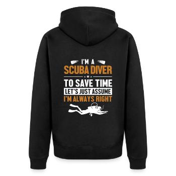 Scuba Diver Let's Assume I'm Right Taucherflossen - Unisex Premium Bio Zip Hoodie - Schwarz - Hinten - Nico (187cm)