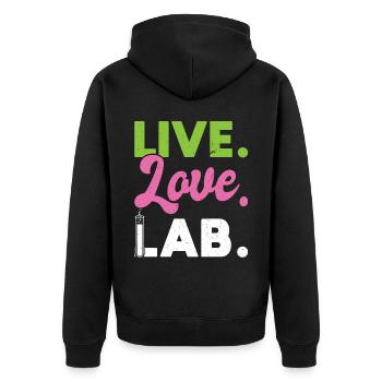 Vivre. Amour. Lab. - Criminalistique - Veste à capuche bio Premium Unisexe - noir - Dos - Nico (187cm)