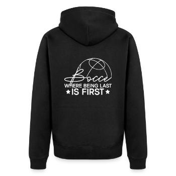 Boccia - Wo der Letzte der Erste ist - Boccia-Ball - Unisex Premium Bio Zip Hoodie - Schwarz - Hinten - Nico (187cm)