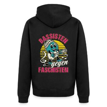 Bassisten gegen Rassisten Bassspieler gegen Rechts - Unisex Premium Bio Zip Hoodie - Schwarz - Hinten - Nico (187cm)