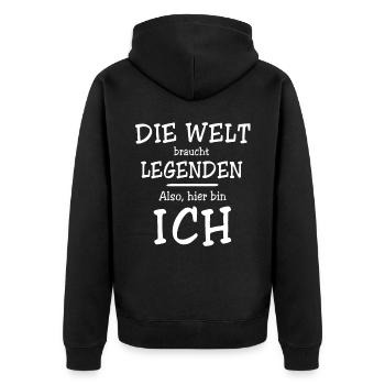 Legende Legenden - Unisex Premium Bio Zip Hoodie - Schwarz - Hinten - Nico (187cm)