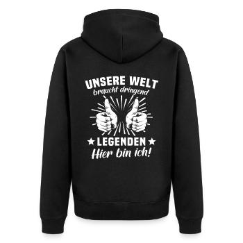 Legende Legenden - Unisex Premium Bio Zip Hoodie - Schwarz - Hinten - Nico (187cm)