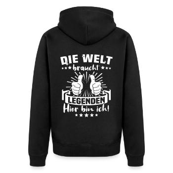 Legende Legenden - Unisex Premium Bio Zip Hoodie - Schwarz - Hinten - Nico (187cm)