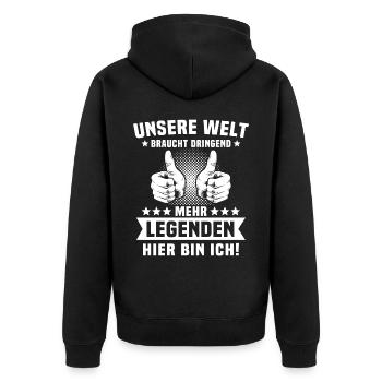 Legende Legenden - Unisex Premium Bio Zip Hoodie - Schwarz - Hinten - Nico (187cm)