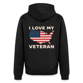Ich liebe meinen Veteran USA Flagge American Memorial Day - Unisex Premium Bio Zip Hoodie - Schwarz - Hinten - Nico (187cm)