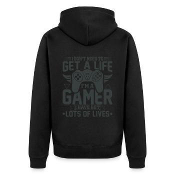 Gamer gaming gaming computer game controller - Unisex Premium Organic Zip Hoodie - black - Back - Nico (187cm)