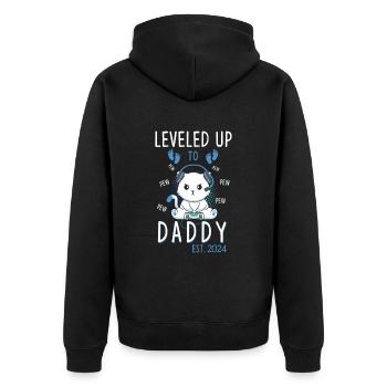 Leveled Up To Daddy Est. 2023 Gaming Cat - Unisex Premium Organic Zip Hoodie - black - Back - Nico (187cm)