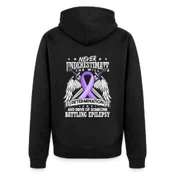 Epilepsy Awareness Warrior - Unisex Premium Organic Zip Hoodie - black - Back - Nico (187cm)
