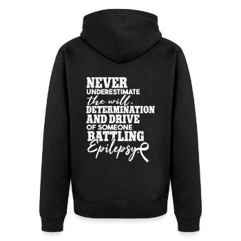 Epilepsy Quote Epilepsy Warrior - Unisex Premium Organic Zip Hoodie - black - Back - Nico (187cm)