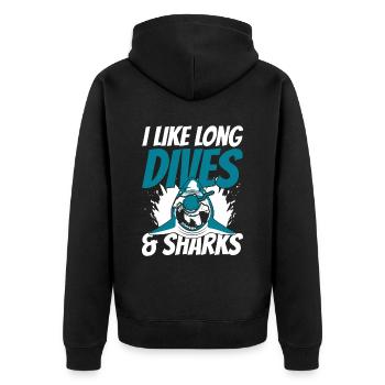 I Like Long Dives And Sharks Tauchermaske Taucher - Unisex Premium Bio Zip Hoodie - Schwarz - Hinten - Nico (187cm)