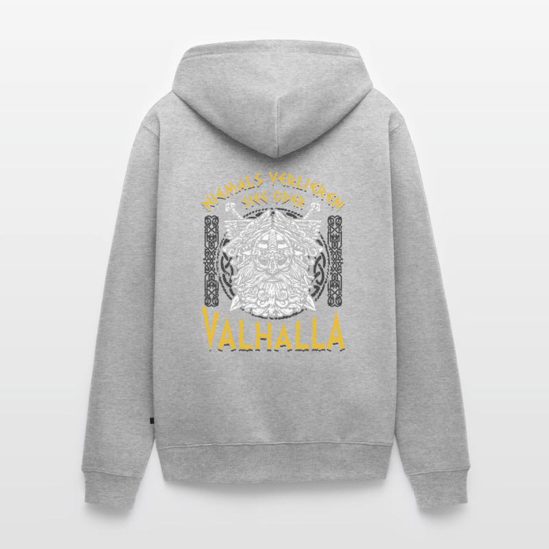 Niemals Verlieren, Sieg oder Valhalla Wikinger Unisex Premium Bio Zip Hoodie