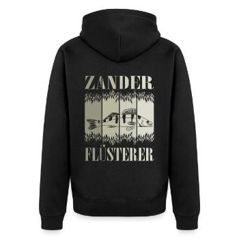 Zander Flüsterer - Unisex Premium Bio Zip Hoodie - Schwarz - Hinten - Nico (187cm)