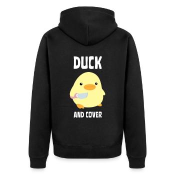 Canard et couverture - Canard au couteau Ente mit Messer - Veste à capuche bio Premium Unisexe - noir - Dos - Nico (187cm)