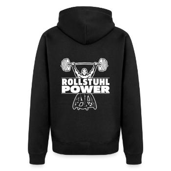 Rollstuhl Rollstuhlfahrer Leistung - Unisex Premium Bio Zip Hoodie - Schwarz - Hinten - Nico (187cm)