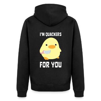 I'm Quackers For You - Funny Duck with knife Meme - Unisex Premium Organic Zip Hoodie - black - Back - Nico (187cm)