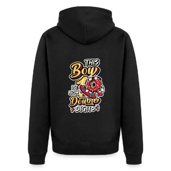 This boy is now 10, double digits - Unisex Premium Organic Zip Hoodie - black - Back - Nico (187cm)